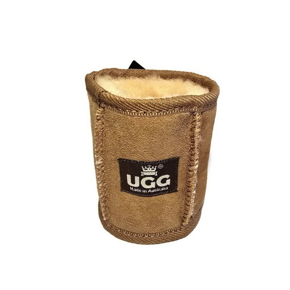 UGG Suede Stubby Holder Can Cooler Australian Made Brown Insulated Fleece Lined